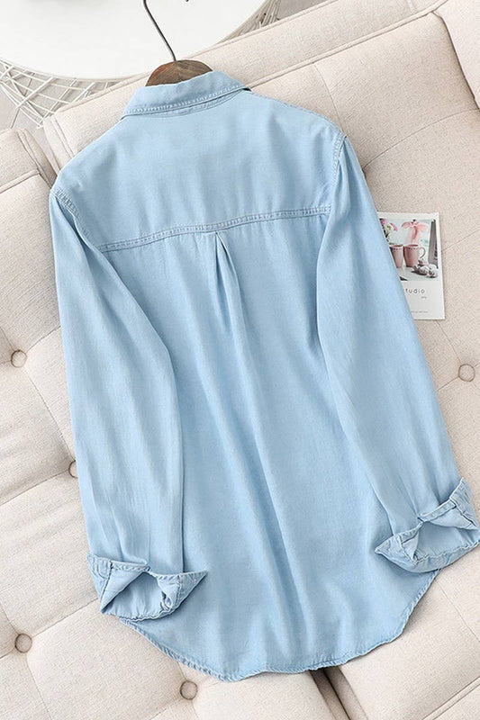 CWOCO0990_SOFT TENCEL LOOSE DENIM BLUE SHIRT COAT