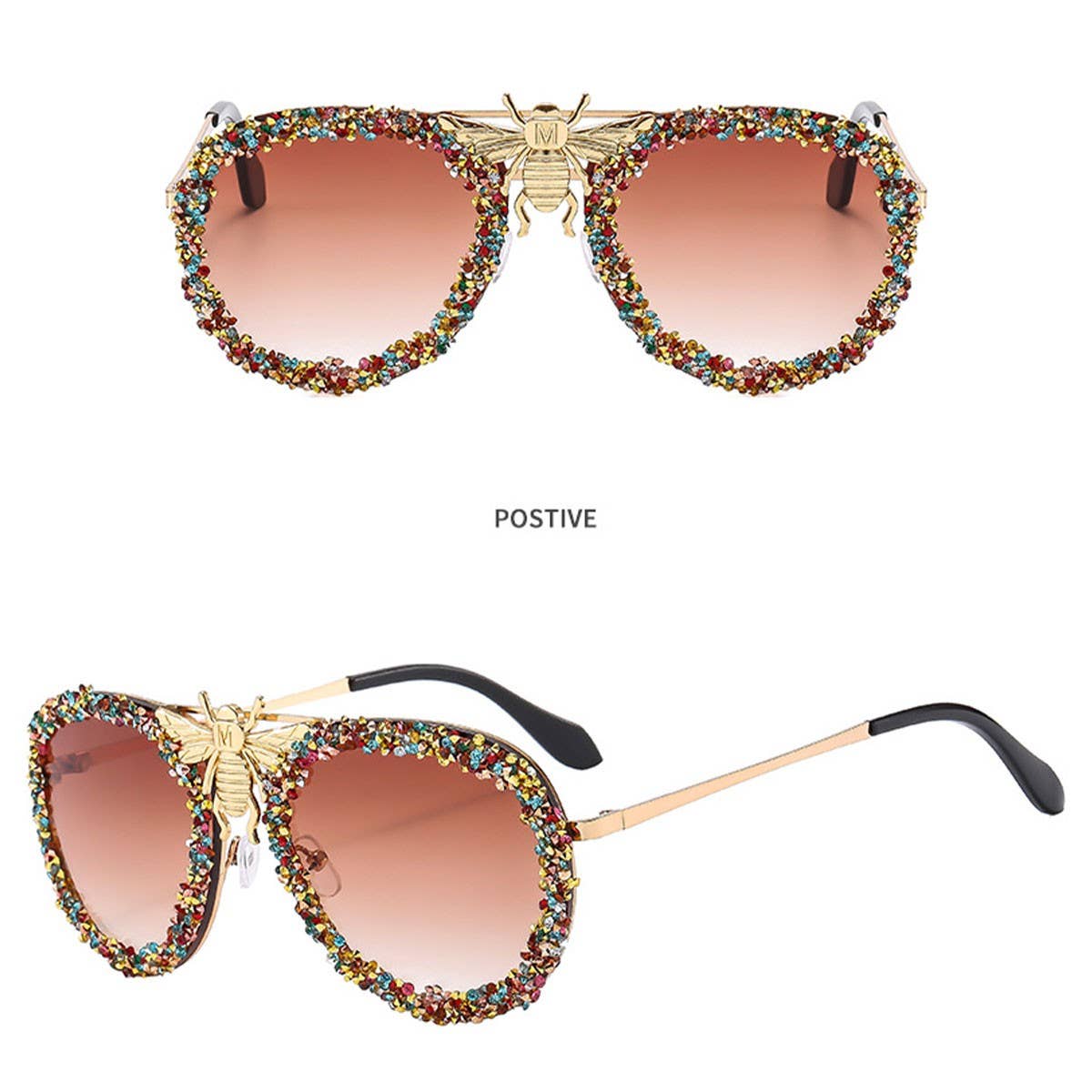 DIAMOND-STUDDED RETRO METAL LARGE FRAME SUNGLASSES