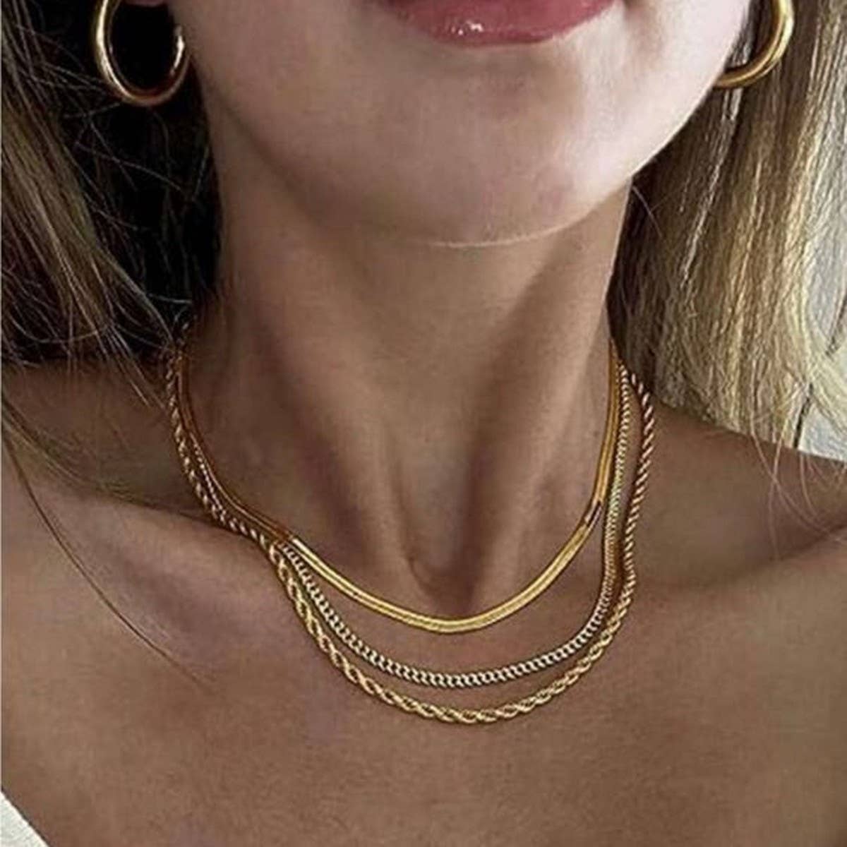 SNAKE CHAIN COMBINATION MULTI-LAYERED NECKLACE_CWMM3621