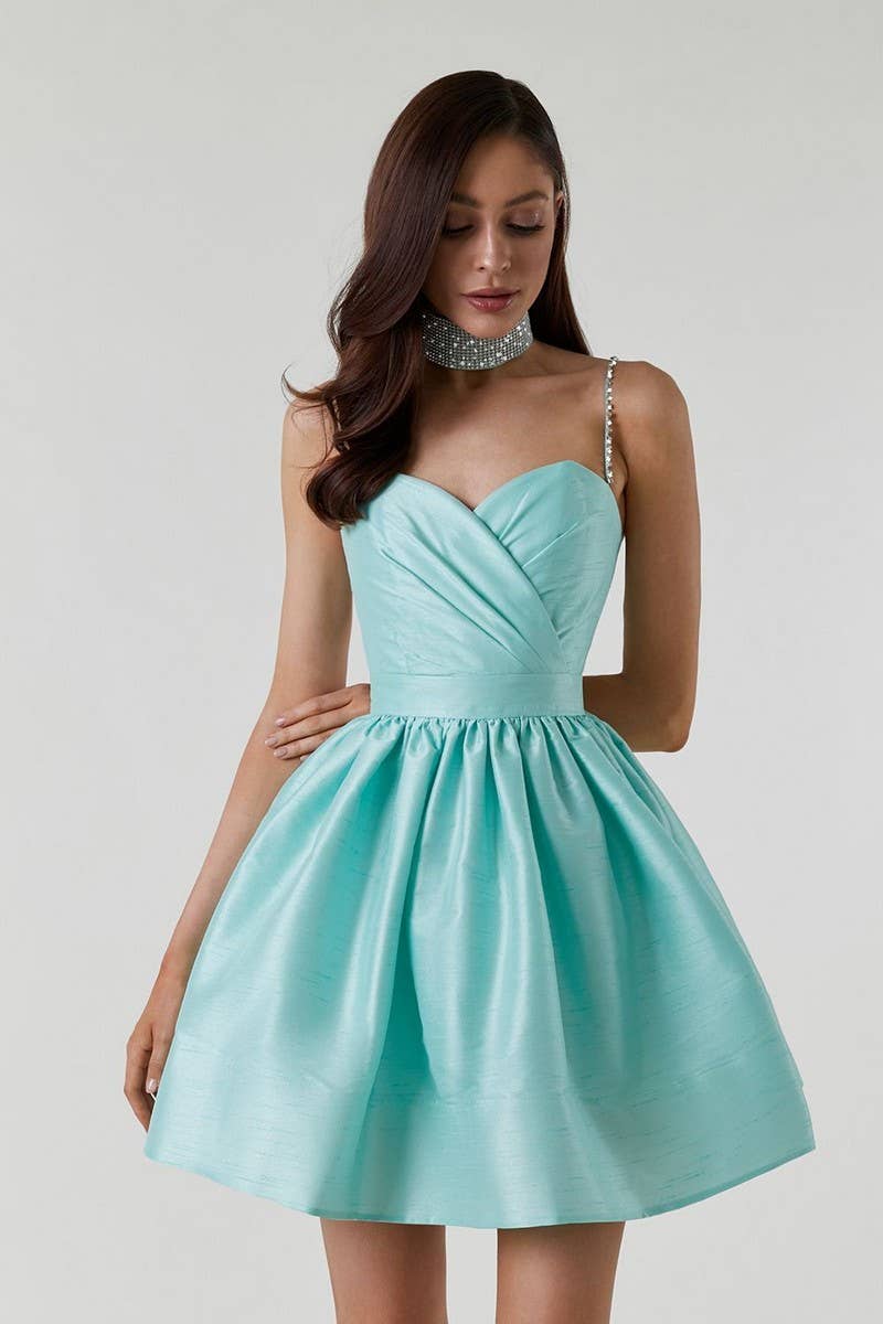 CWDTD0471_SEXY RUCHED RHINESTONE STRAP MINI DRESS