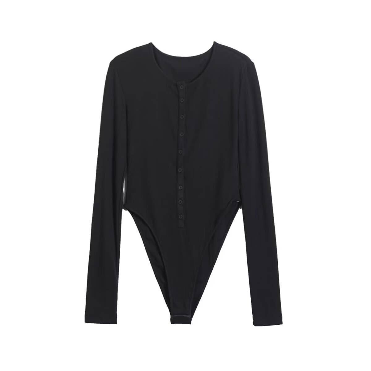 Round-neck single-breasted long-sleeved jumpsuit
