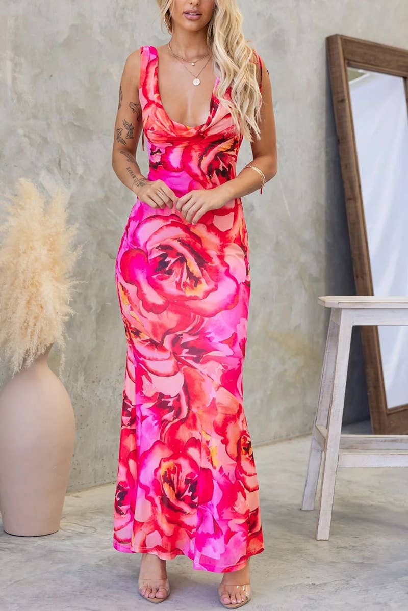 CWDMD5505_SUMMER ELEGANT V-NECK BACKLESS LACE-UP DRESS