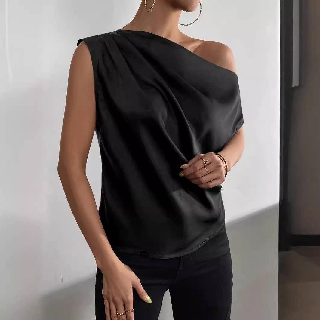 SKEW NECK ONE-SHOULDER ASYMMETRICAL BLOUSE