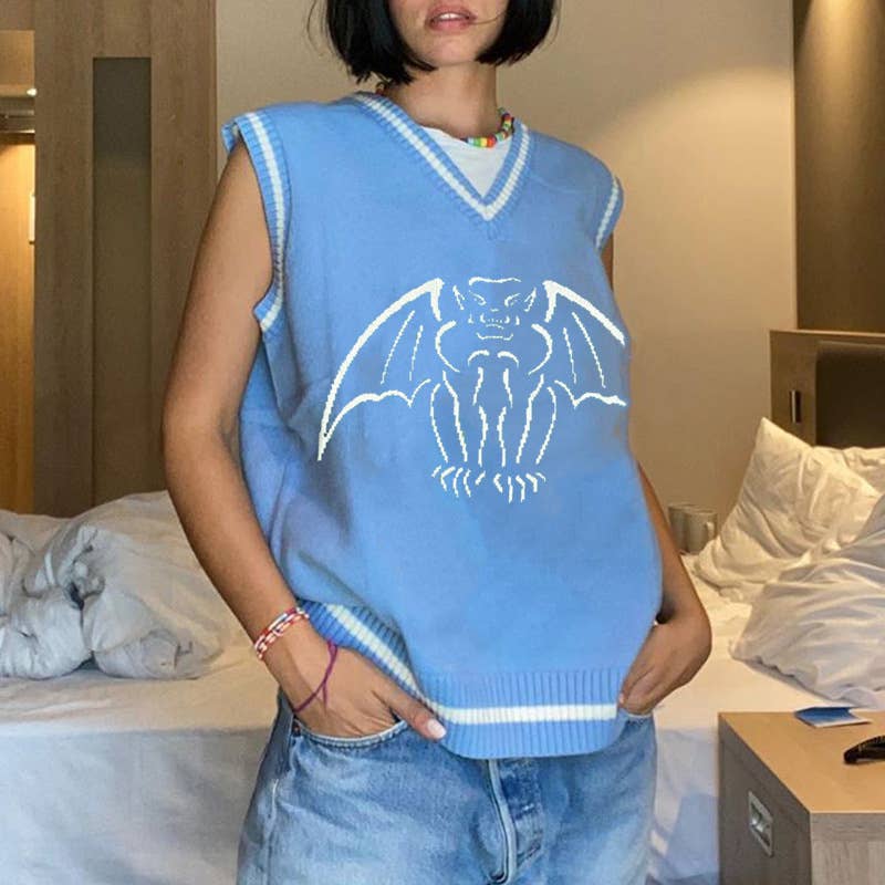 STYLISH DEEP V-NECK BAT JACQUARD WOOL VEST