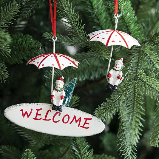 Vintage Painted Iron Umbrella Snowman Decor