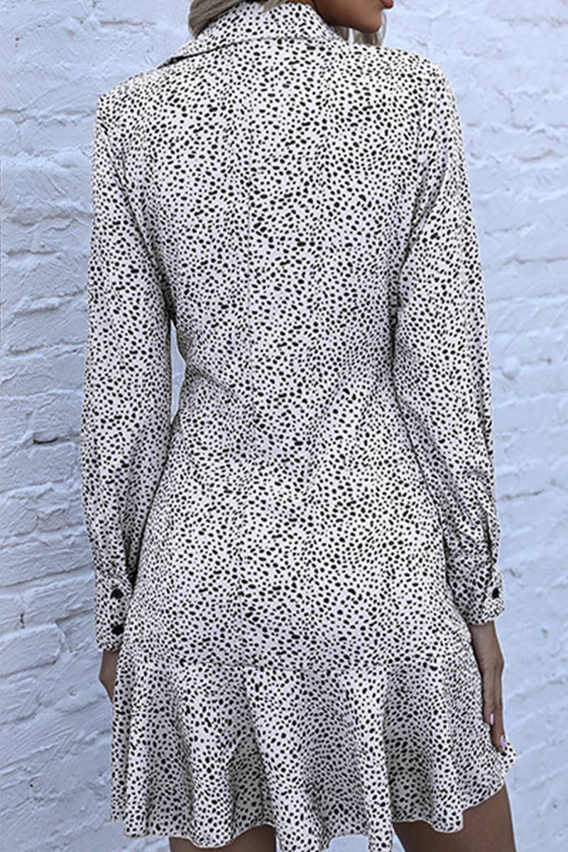 LONG-SLEEVED LEOPARD PRINT LAPEL SHIRT DRESS