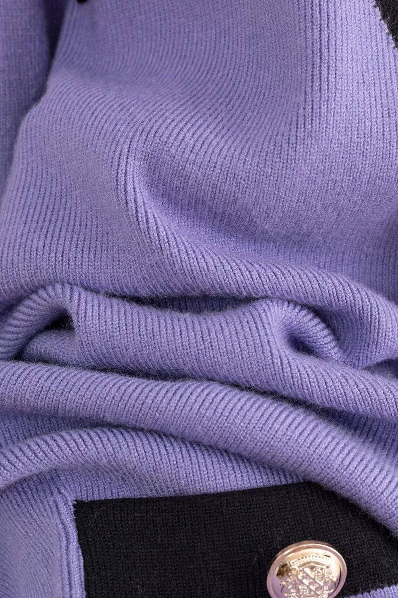 CWOCAL00675_V NECK COLORBLOCK TIE BUTTON PLUS CARDIGAN