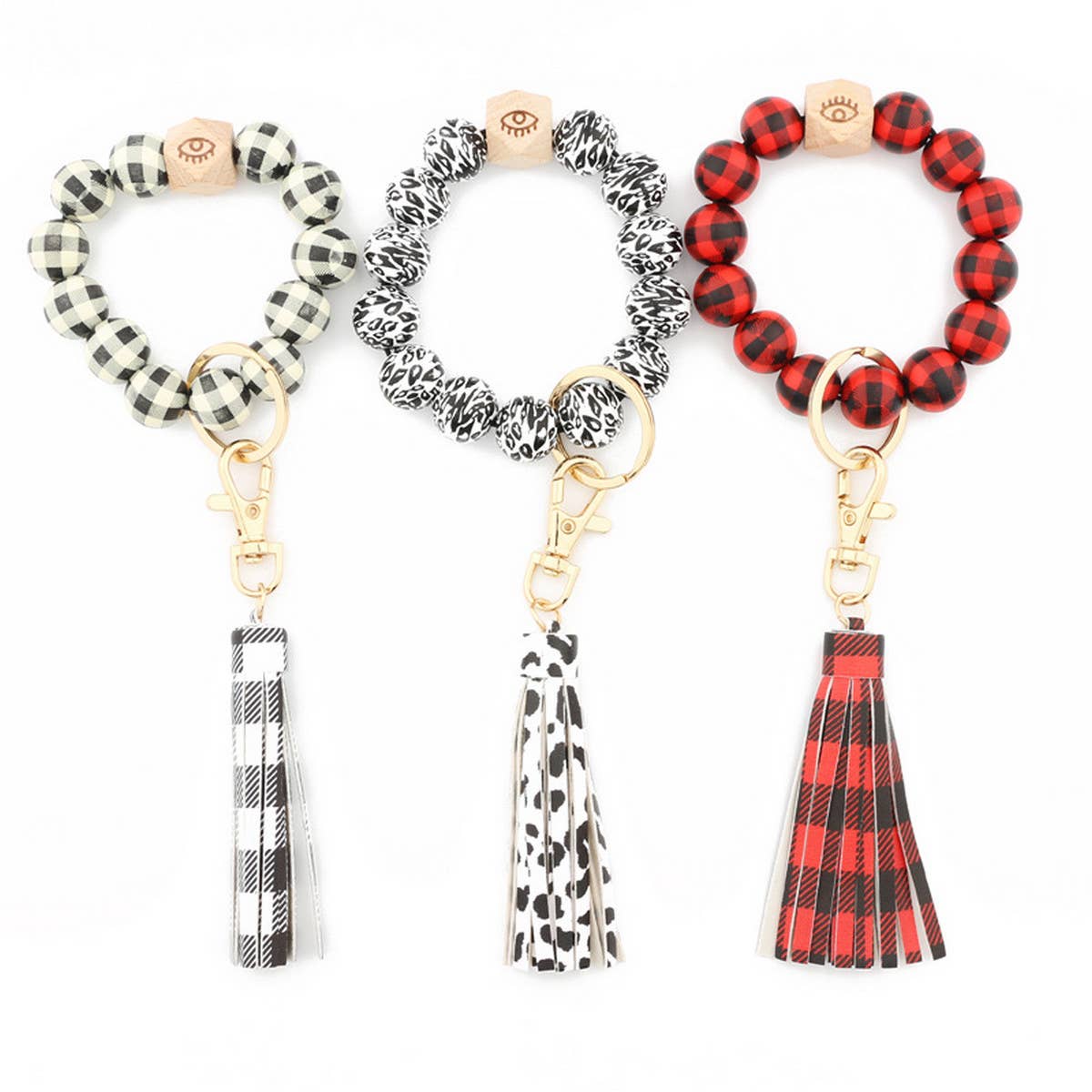 TASSEL LATTICE WOODEN BEAD KEYCHAIN