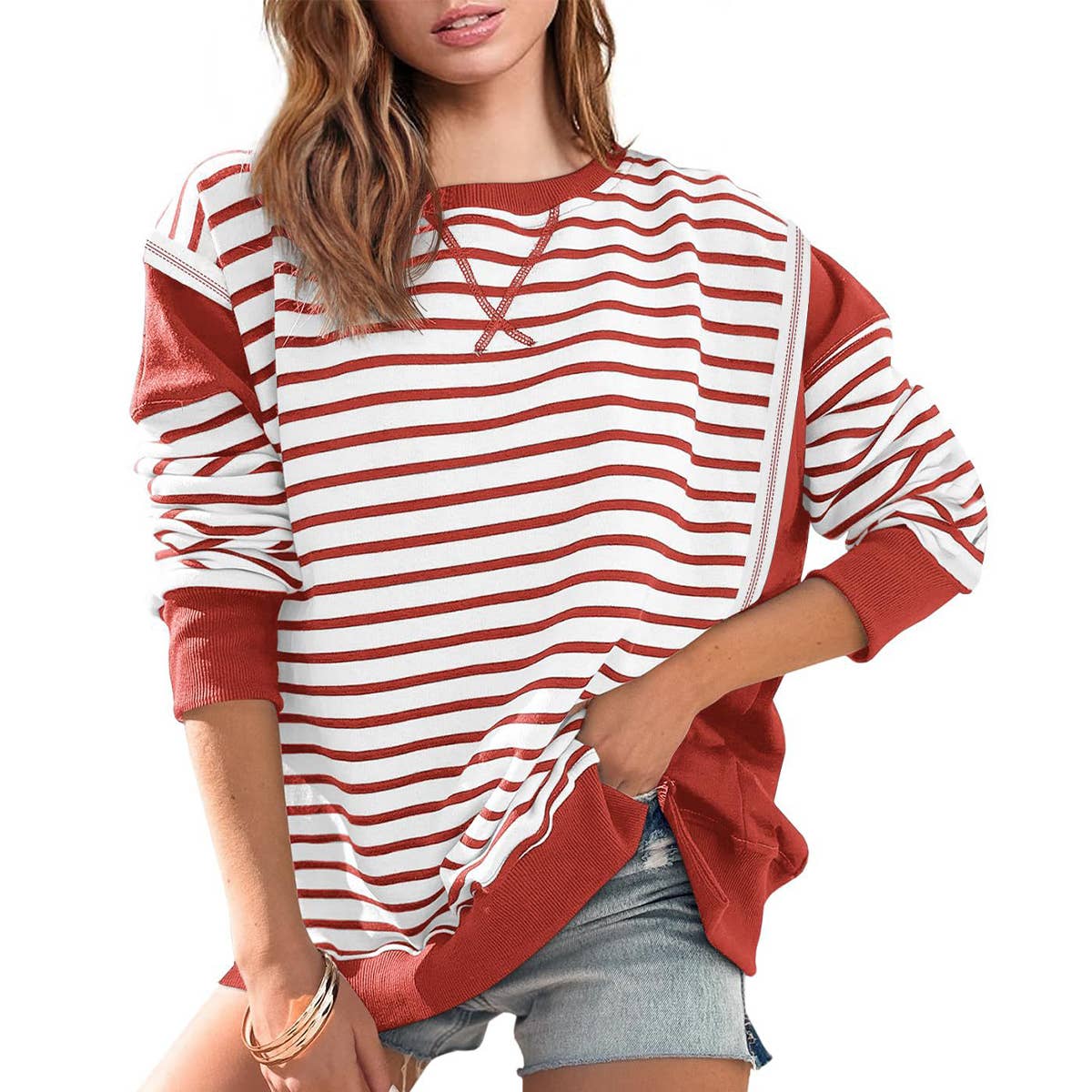 LONG SLEEVE HOODIE WITH MATCHING STRIPES