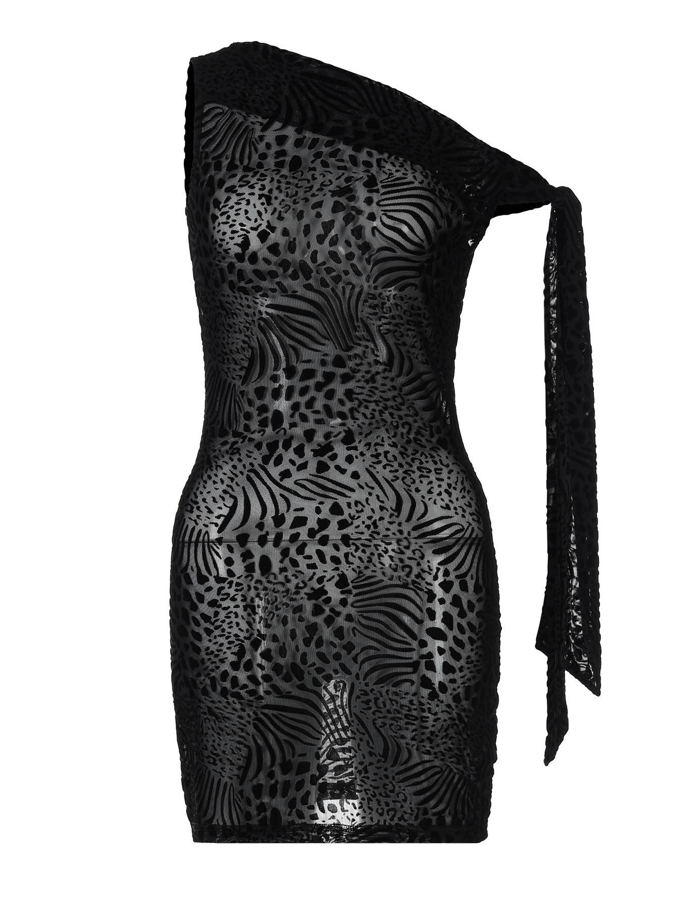 One-shoulder lace see-through body-hugging dress