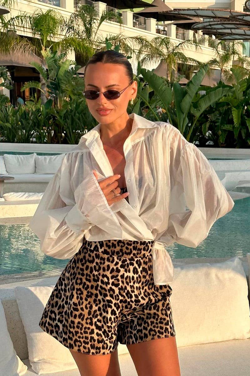 CWBSP0504_VINTAGE HIGH-WAISTED A-LINE LEOPARD SHORTS