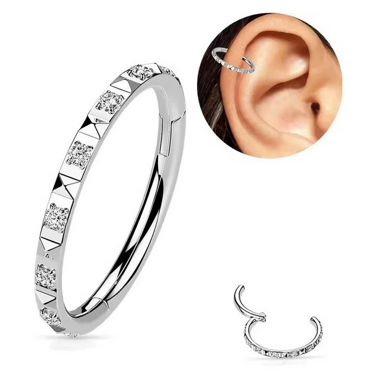 Crystal Studded Septum Nose Ring Piercing