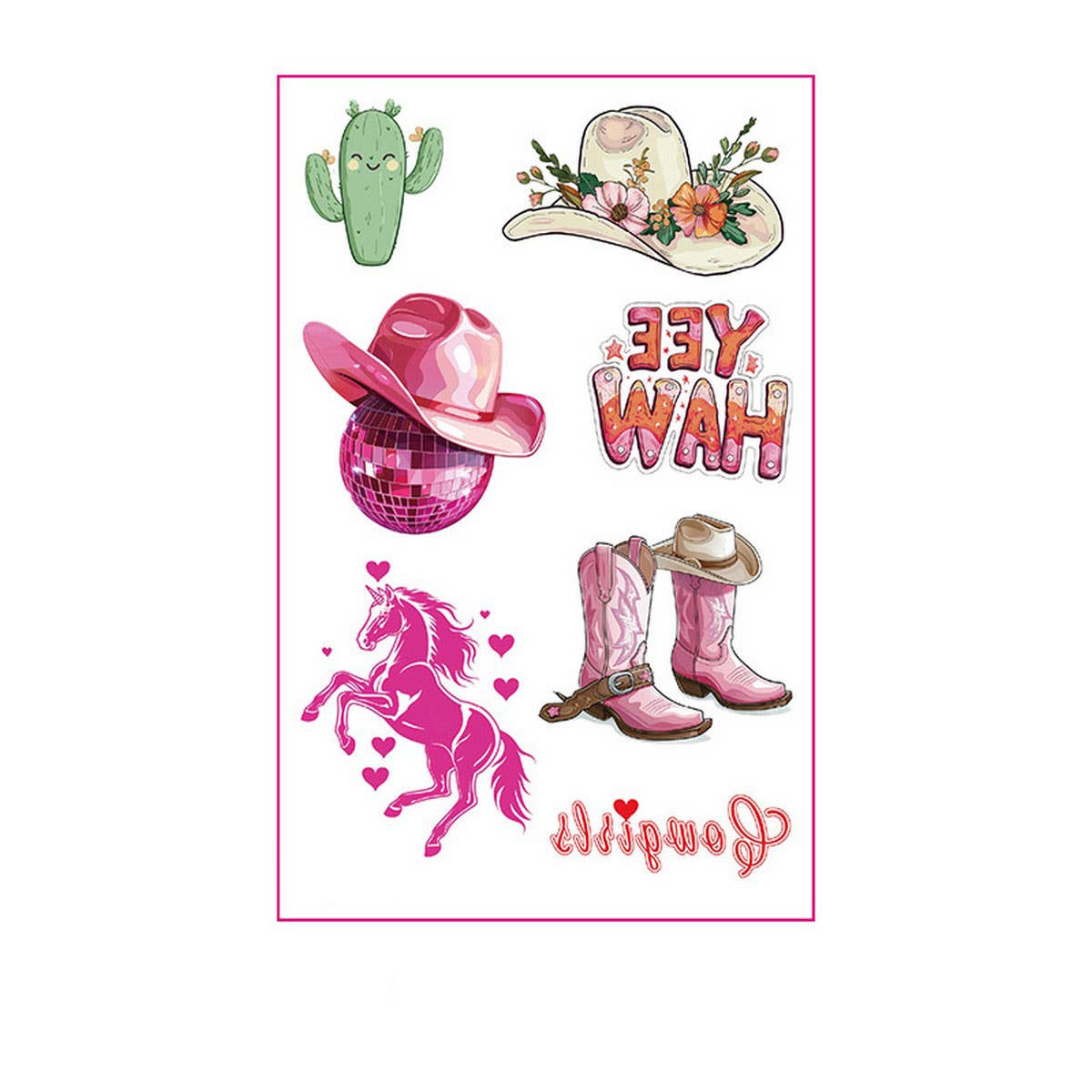 Pink Cowboy Girl Tattoos ??Waterproof Bachelorette_CWMM8383