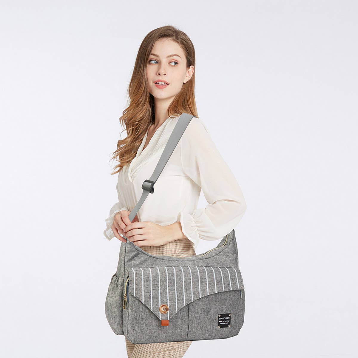 STRIPED FOLDING BED MOTHER AND BABY BAG_CWAB2242