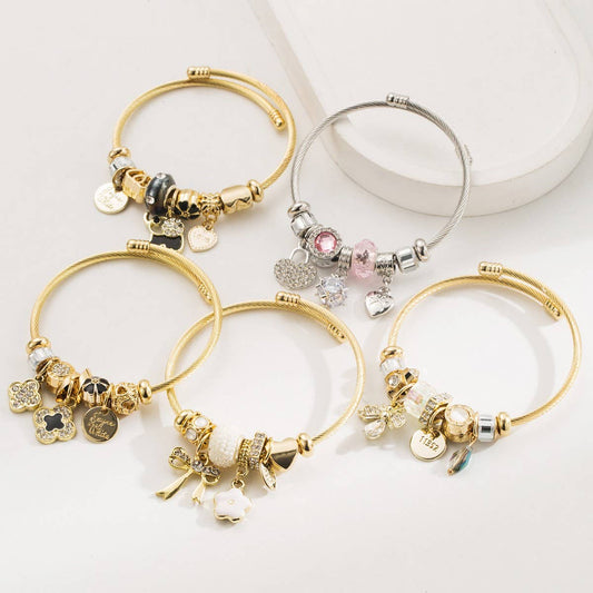 Butterfly Heart Beaded Steel Bracelet for Her_CWMM8477