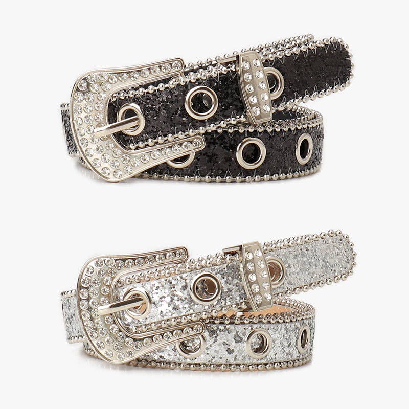Trendy rhinestone needle buckle women's belt