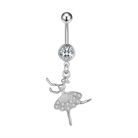 Hot Sale Stainless Steel Ballet Girl CZ Navel Ring