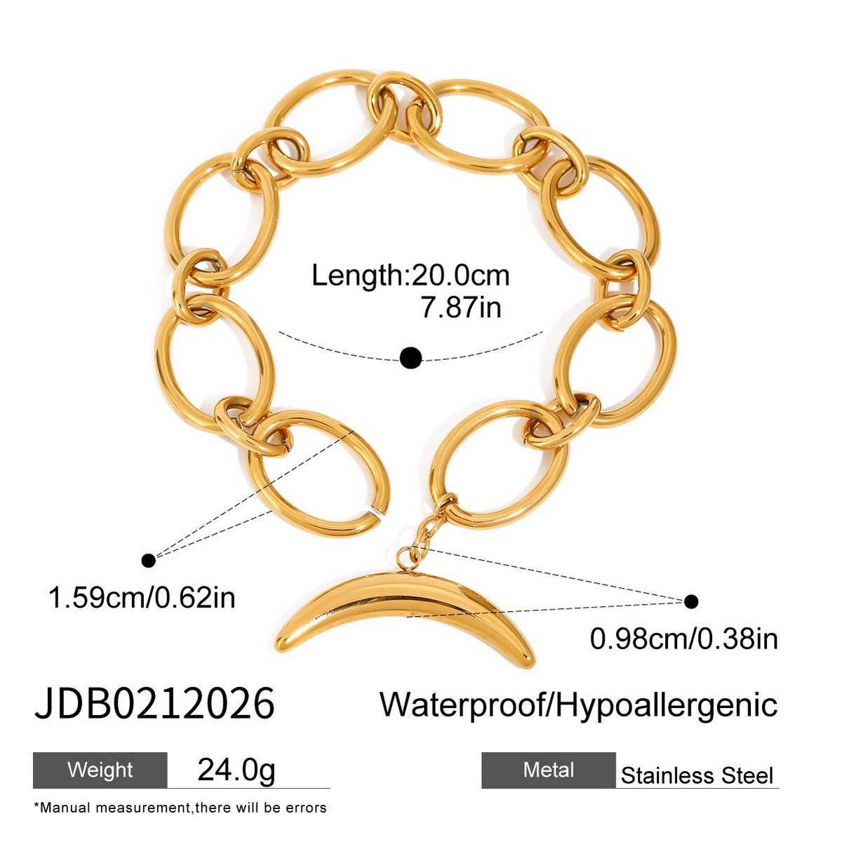 Smooth Moon OT Clasp Bracelet, 18K Gold Steel_CWAJE4757