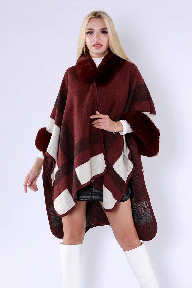 CWOCAL0972_FUR COLLAR HOODED CAPE LOOSE CARDIGAN