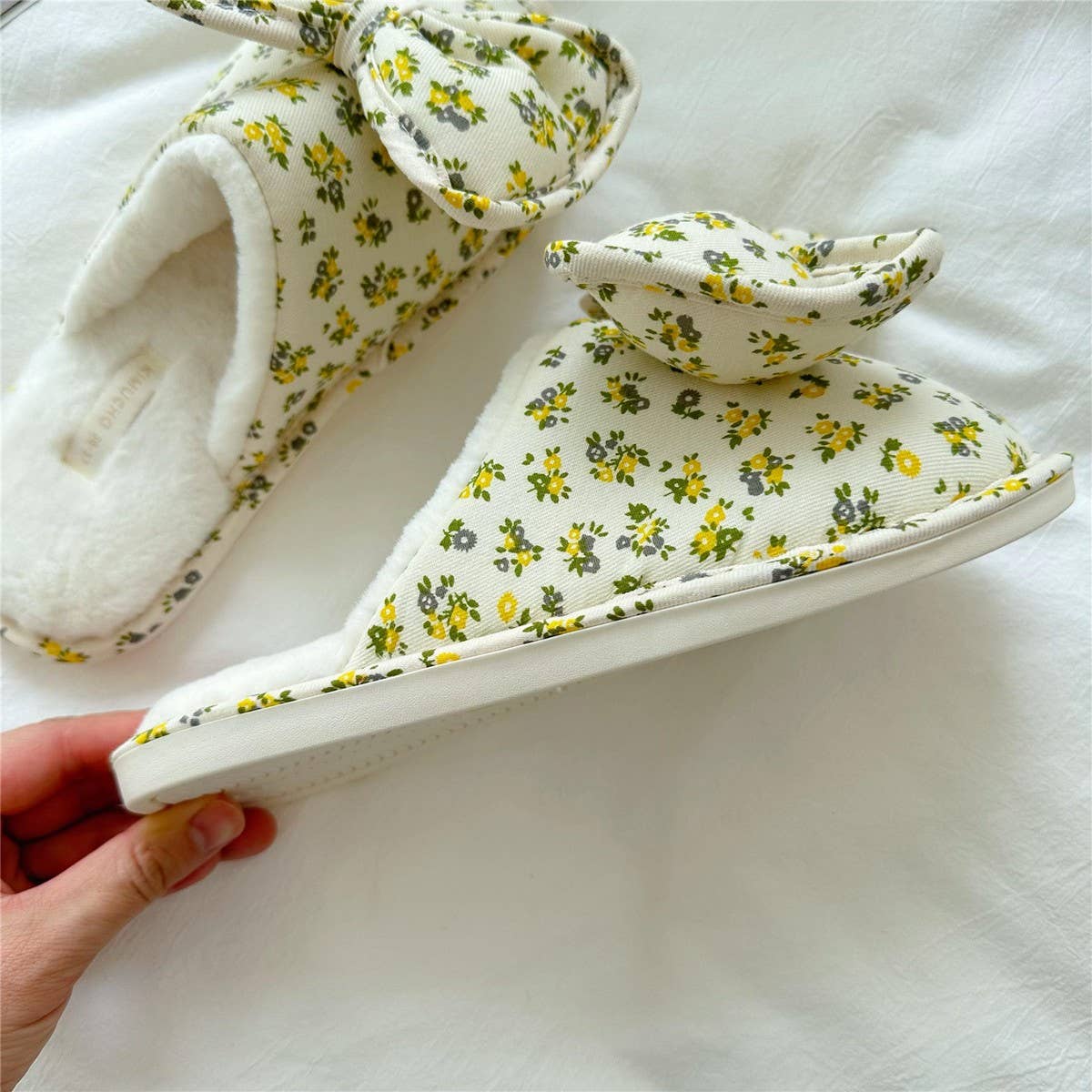 WOMEN'S BOWKNOT FLORAL PLUSH HOME SLIPPERS