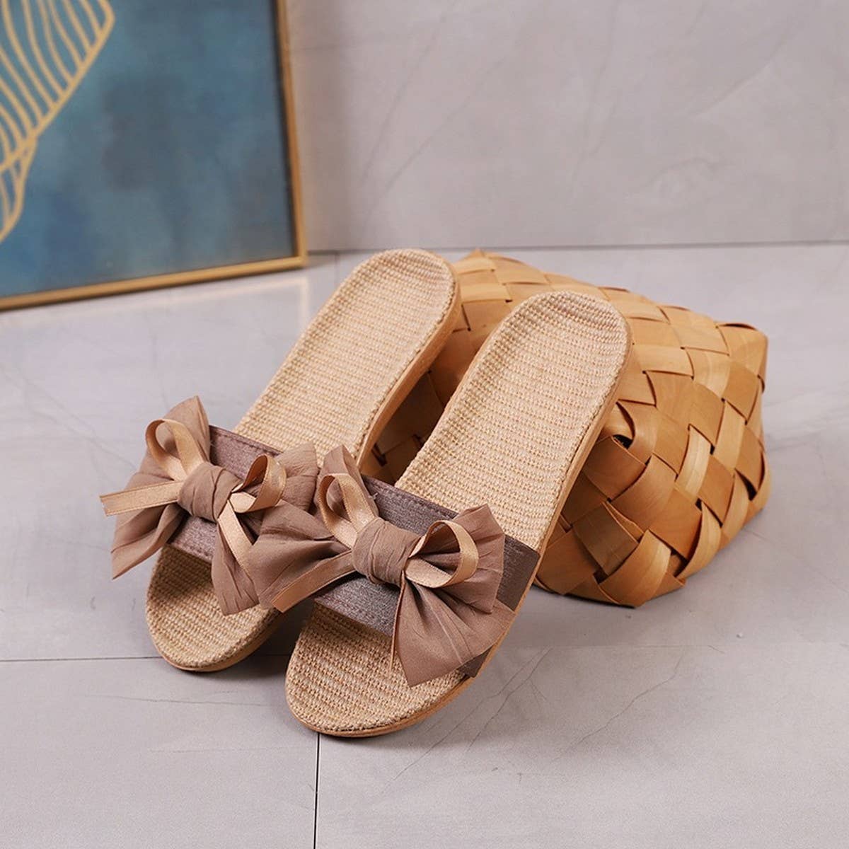 Cute Bow Linen Slippers for Home & Office