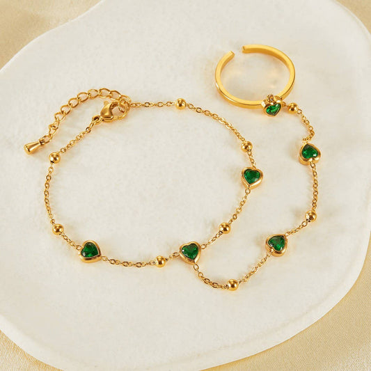 Emerald Heart Zircon Hand Chain for Women