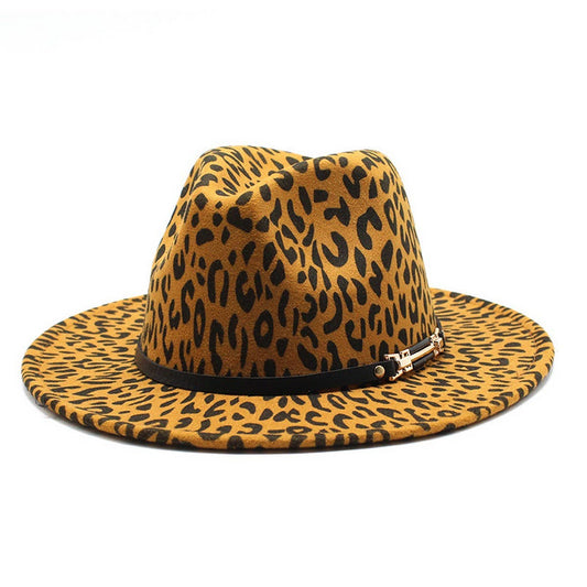WOOLEN LEOPARD PRINT JAZZ HAT WIDE BRIM FELT HAT_CWAH2606