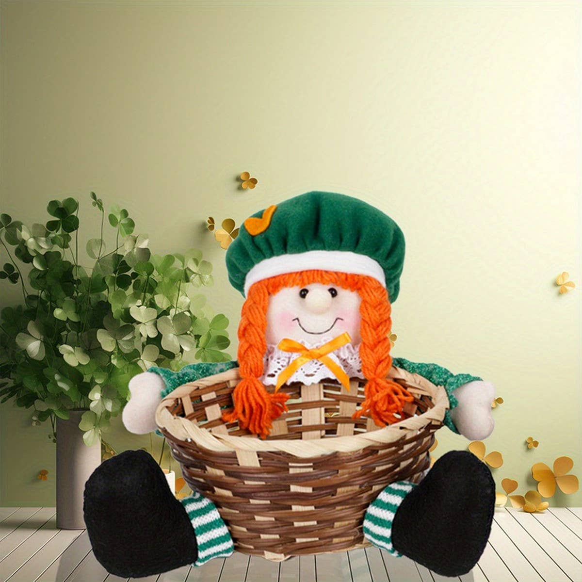 ST. PATRICK'S DAY PARTY GNOME WITH BASKET DOLL_CWMM3438