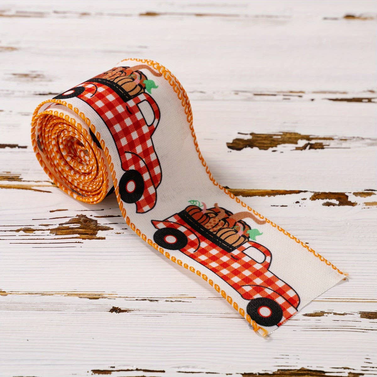 CWMM10206_THANKSGIVING RIBBON SET PUMPKIN PLAID FARMHOUSE