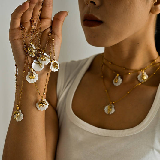 Summer Beach Steel Shell & Starfish Necklace_CWMM8862