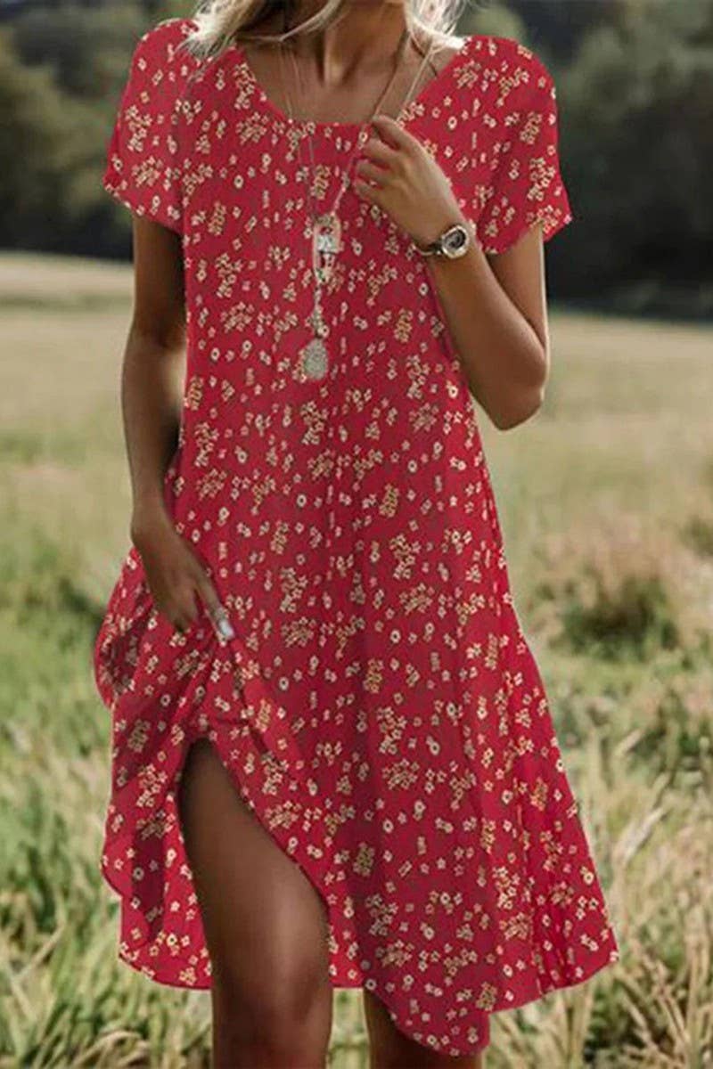 CWDMD5715_SUMMER ARTISTIC ROUND NECK MIDI DRESS