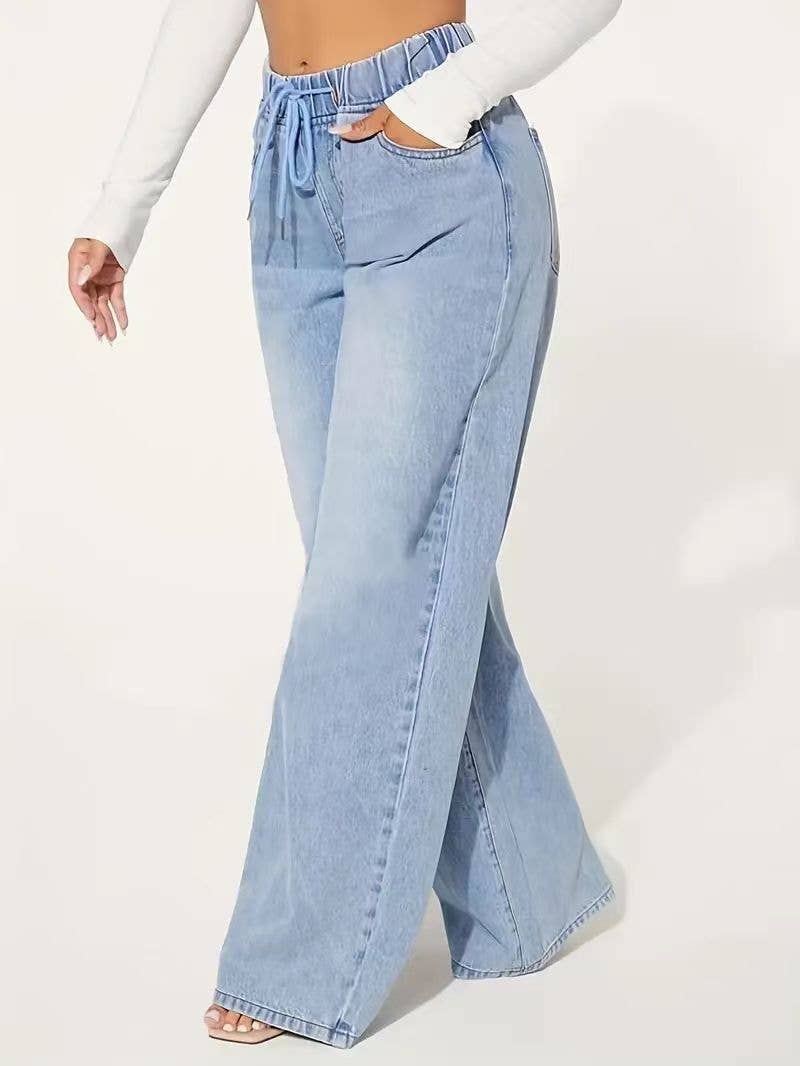 Lace-up waist-cinching straight-leg trousers