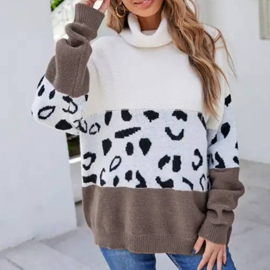 Turtleneck and leopard print slouchy sweater