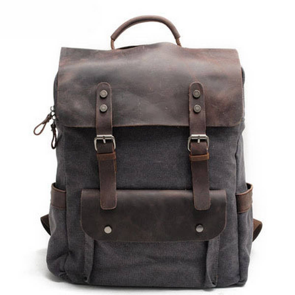 Unisex Cotton Canvas Leather School Backpack_CWAB5529