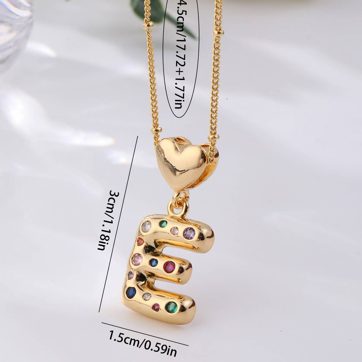 Colorful Zirconia Heart Letter Pendant Necklace