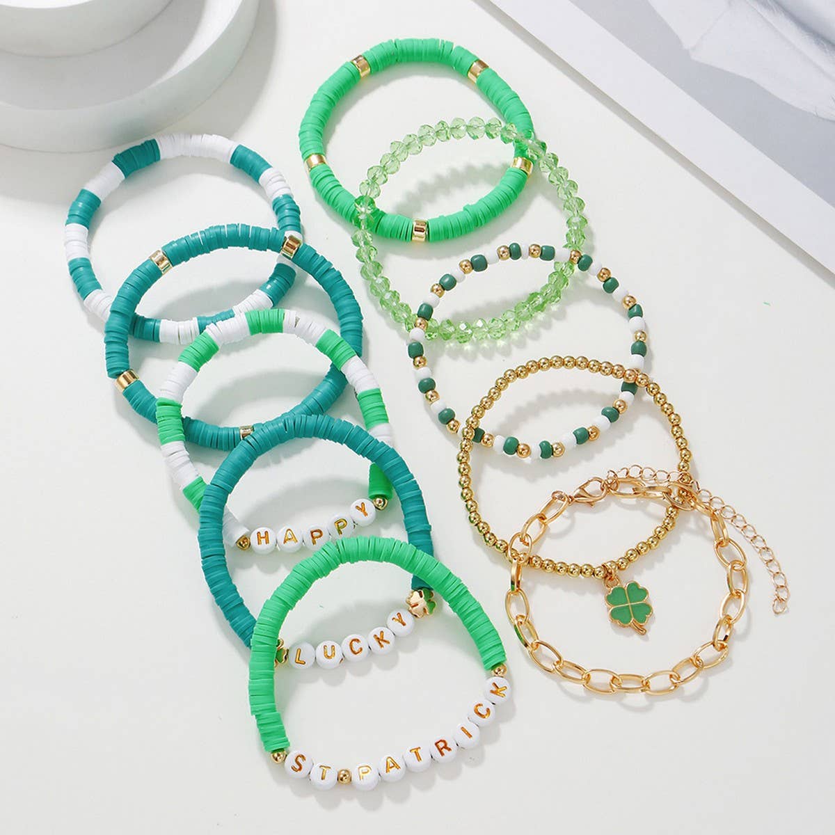 ST. PATRICK'S DAY FOUR LEAF CLOVER BRACELET SET_CWMM3499