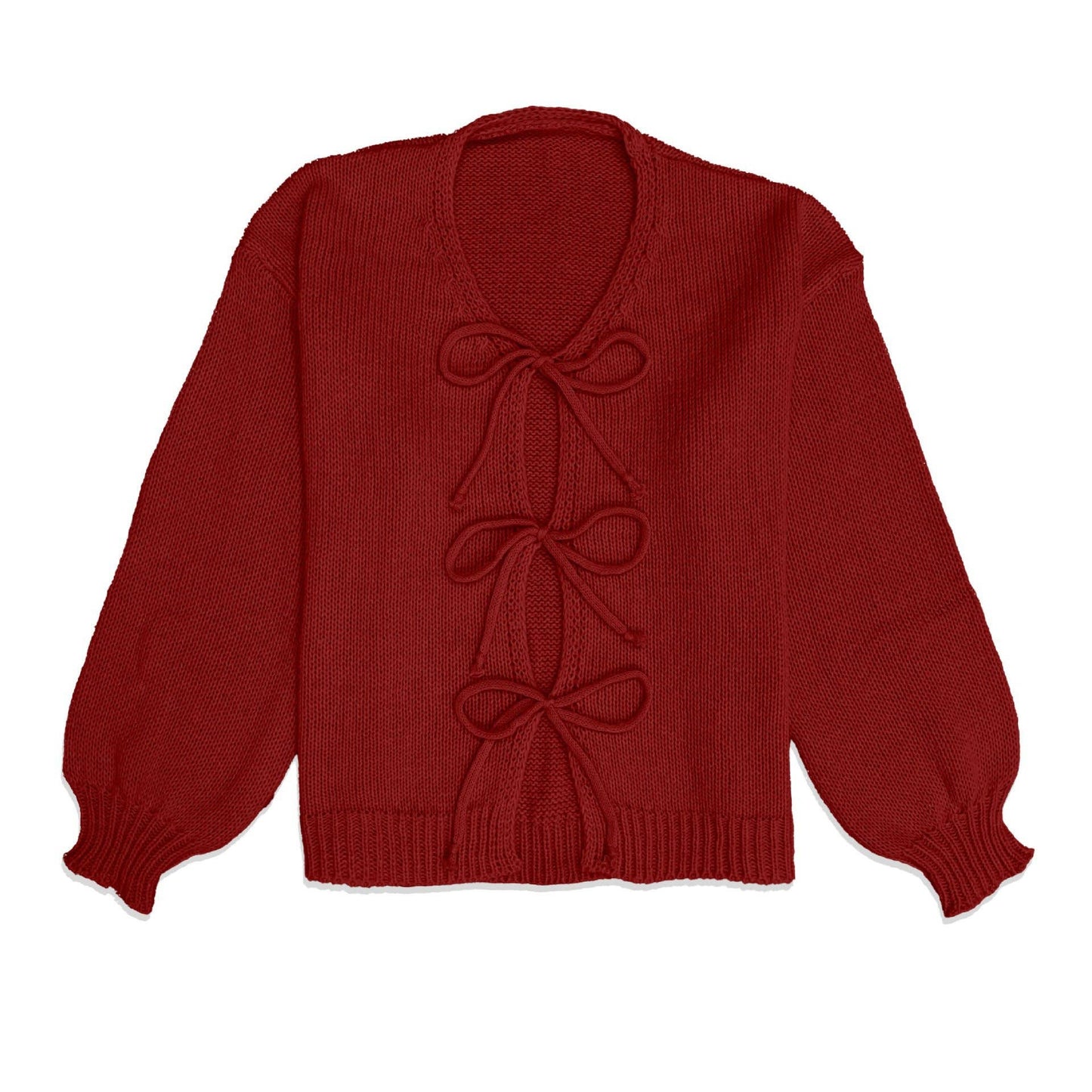 Round-neck long-sleeved lace-up knitted cardigan
