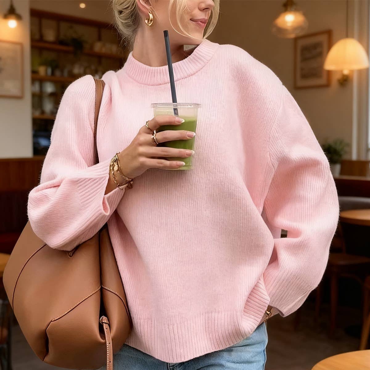 Sweet round-neck casual pullover sweater