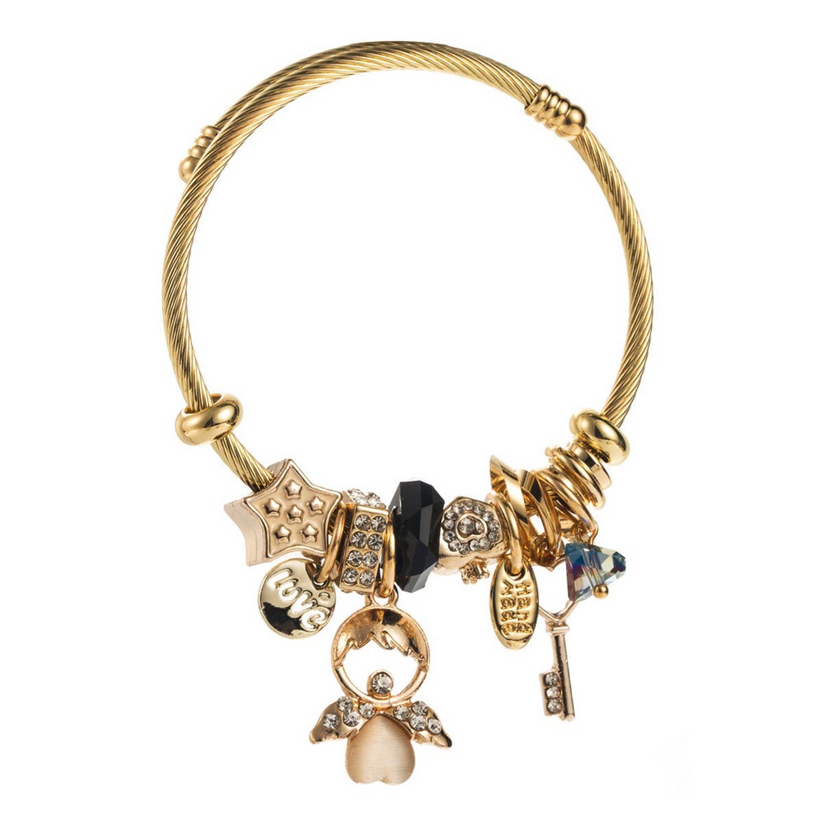 Angel & Key Charm Steel Bracelet for Women_CWMM8474