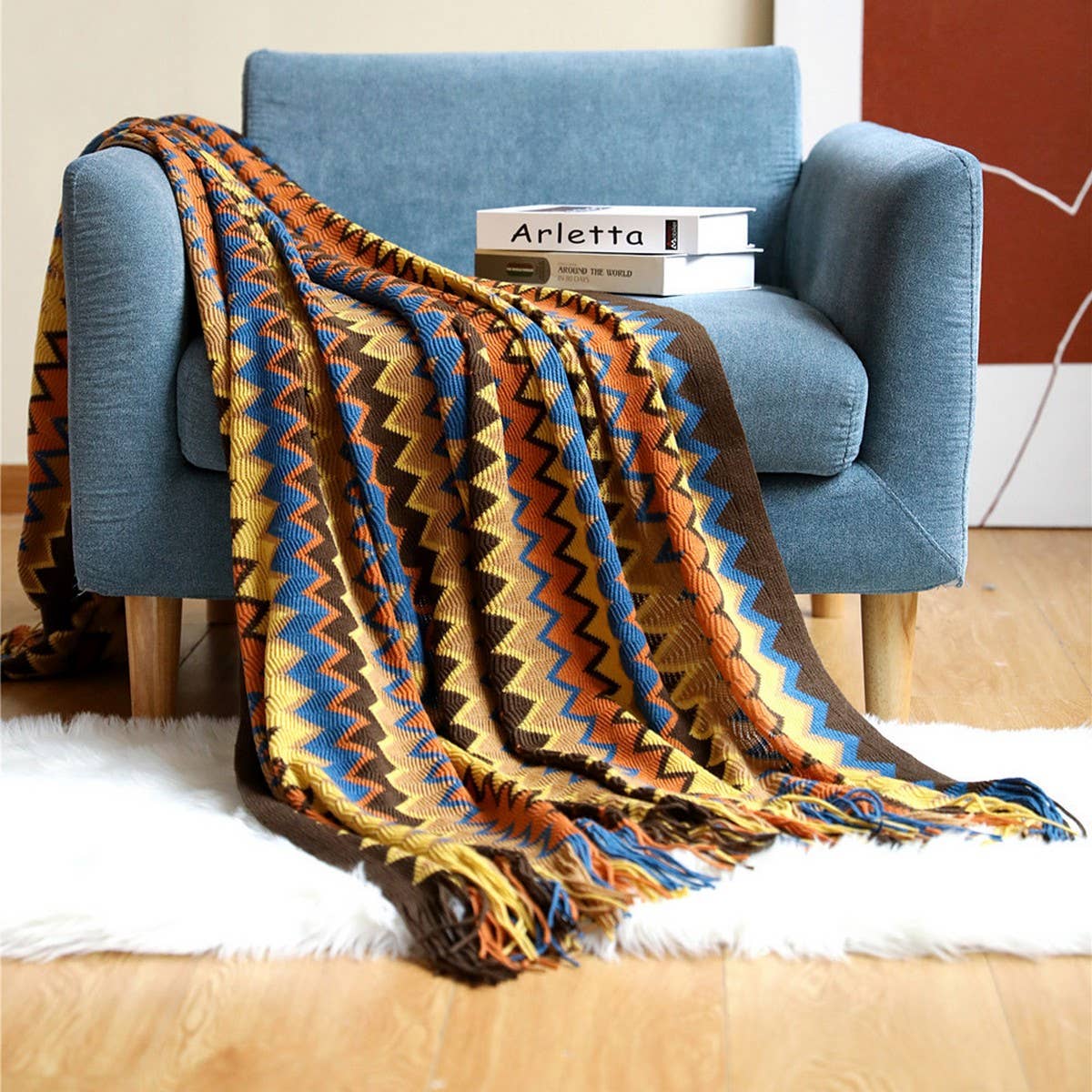 KNITTED STRIPED SOFA BLANKET BLANKET