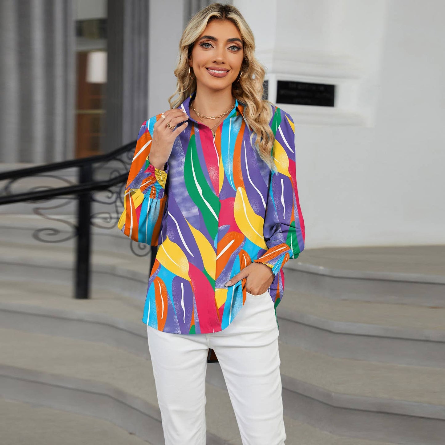 LAPEL FLORAL PRINT CASUAL LONG-SLEEVED SHIRT