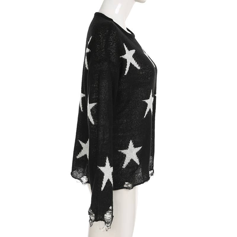SLOUCHY CASUAL COLOR STAR PATCHWORK LOOSE SWEATER