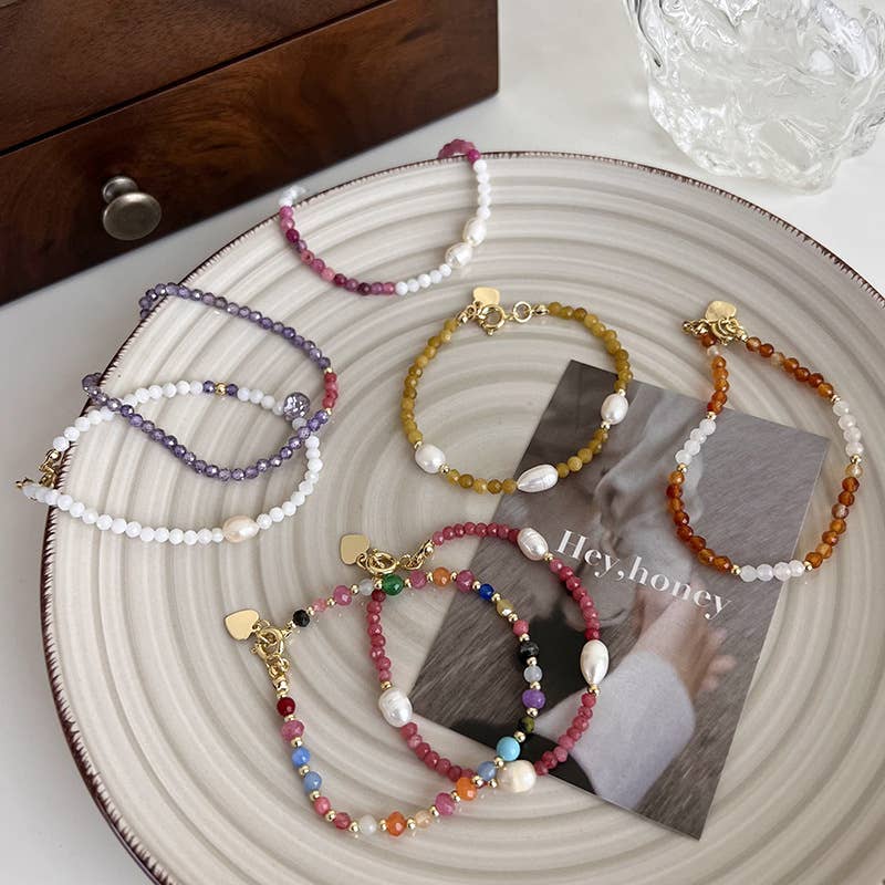 Personalized stone freshwater pearl bracelet