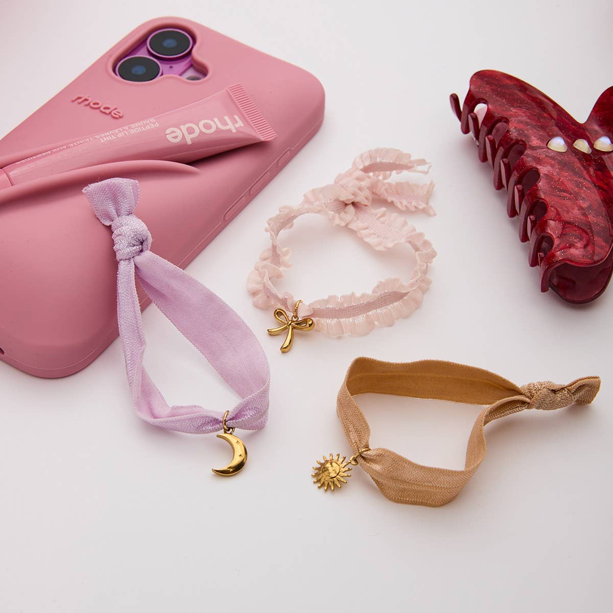 Sweet 18K Gold Pink Lace Bow Pendant Bracelet