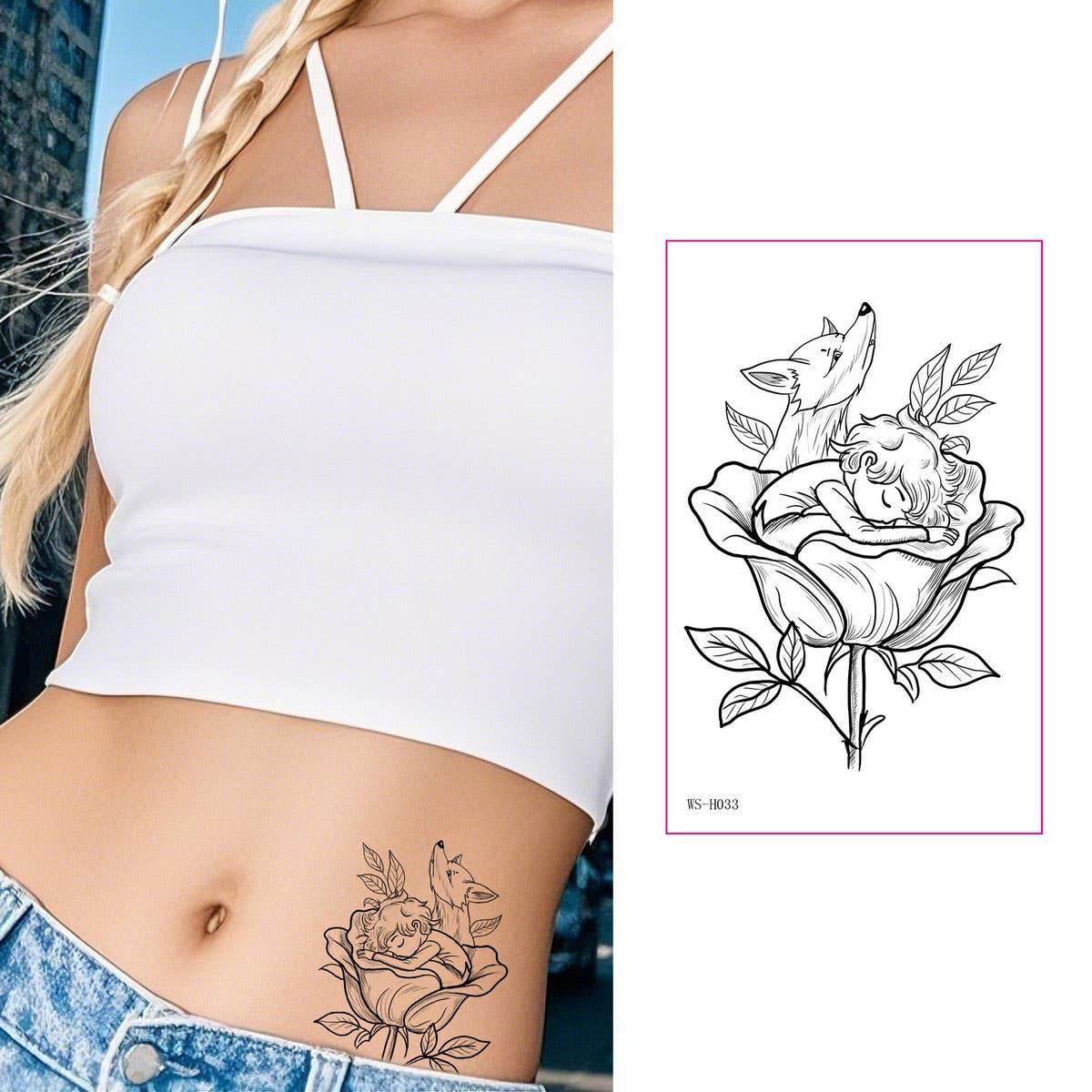 Prince Boy Rose Fox Planet Tattoo Stickers_CWMM8267