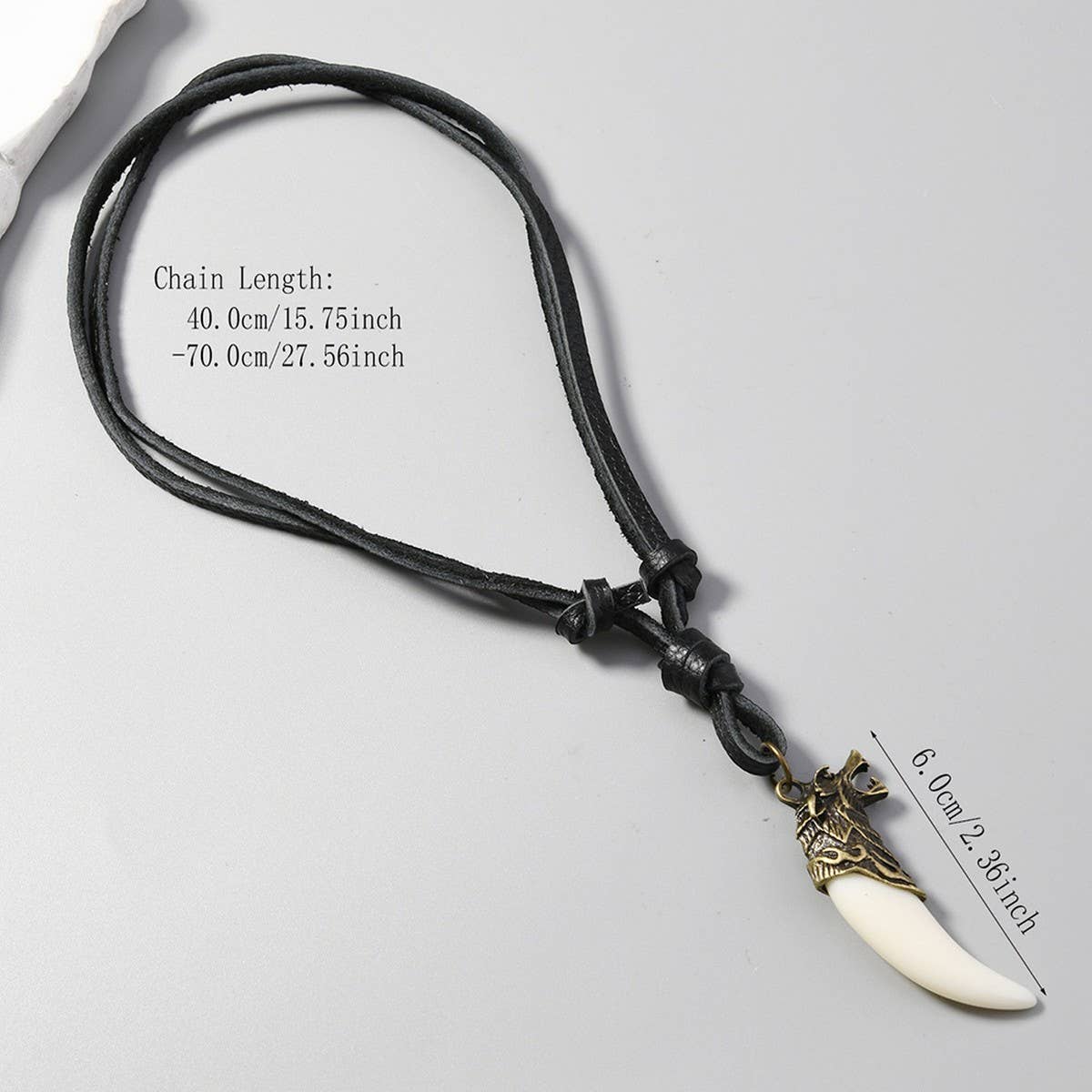 PERSONALIZED RETRO WOLF TOOTH LEATHER NECKLACE_CWMM4587