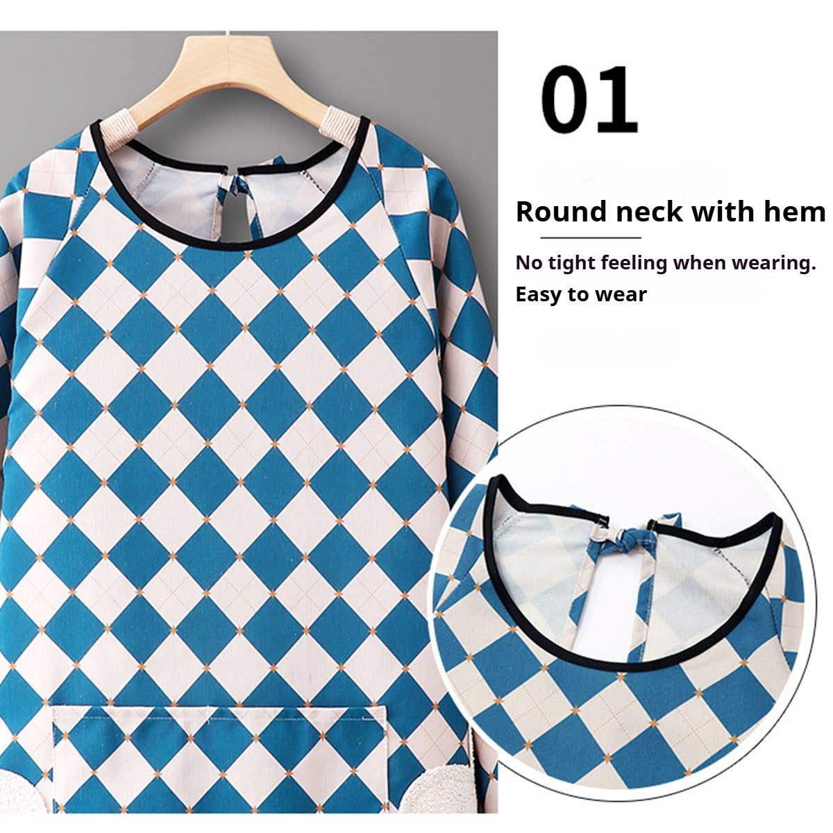 Checkered Cotton Long Sleeve Kitchen Work Apron _CWMM6693