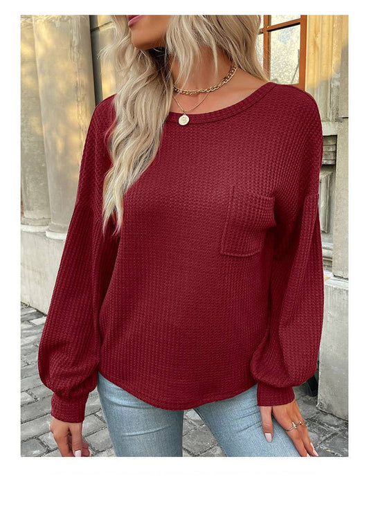 Lantern-shaped long-sleeved backless waffle top