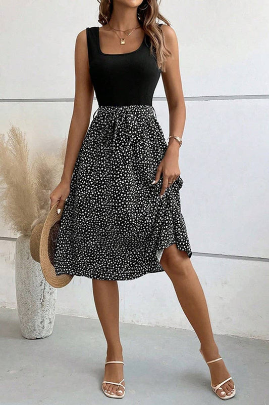 CWDHL0972_SUMMER ELEGANT CONTRAST COLOR SLEEVELESS DRESS