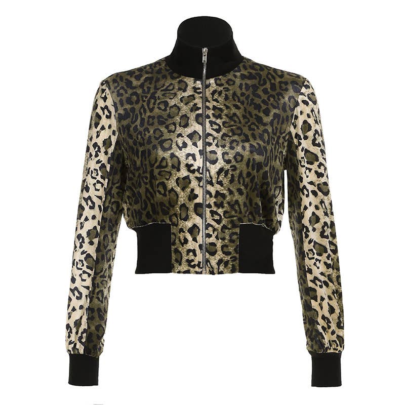 TURTLENECK RIBBED PATCHWORK LEOPARD VELVET JACKET